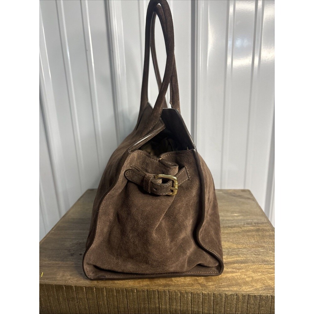 Claudia Firenze Dark Chocolate Suede Bag Tote Italian Leather-No Crossbody Strap - Picture 4 of 13